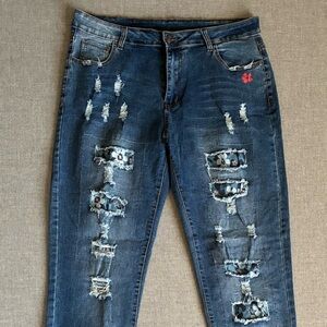 Distressed Floral Patch Jeans